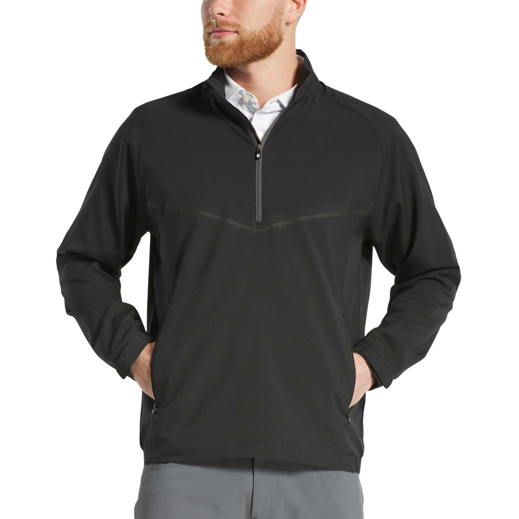 FootJoy Zephyr Half Zip Windshirt for Men Embroidery - Black - Front On Model