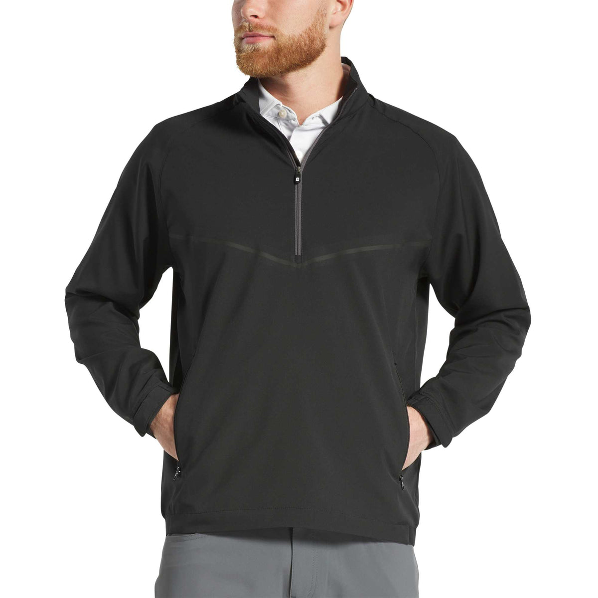 FootJoy Zephyr Half Zip Windshirt for Men Embroidery - Black - Front On Model