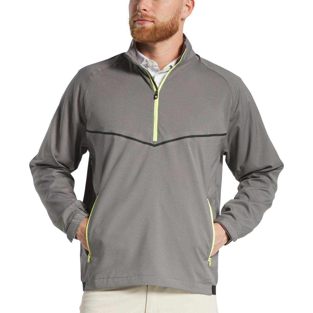 FootJoy Zephyr Half Zip Windshirt for Men Transfer - Charcoal - Front On Model