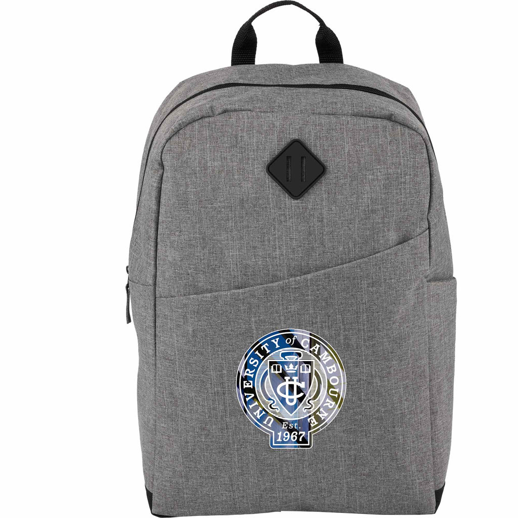 Forrest Heathered Laptop Backpack in Recycled PET, 15 Inch Embroidery - Gray - Front