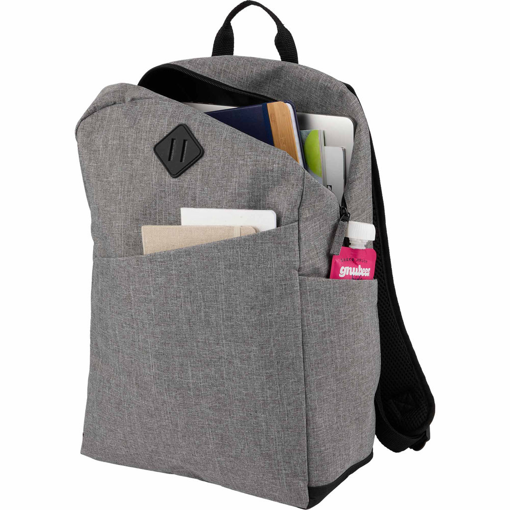 Forrest Heathered Laptop Backpack in Recycled PET, 15 Inch Embroidery - Gray - Propped