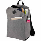 Forrest Heathered Laptop Backpack in Recycled PET, 15 Inch Embroidery - Gray - Propped