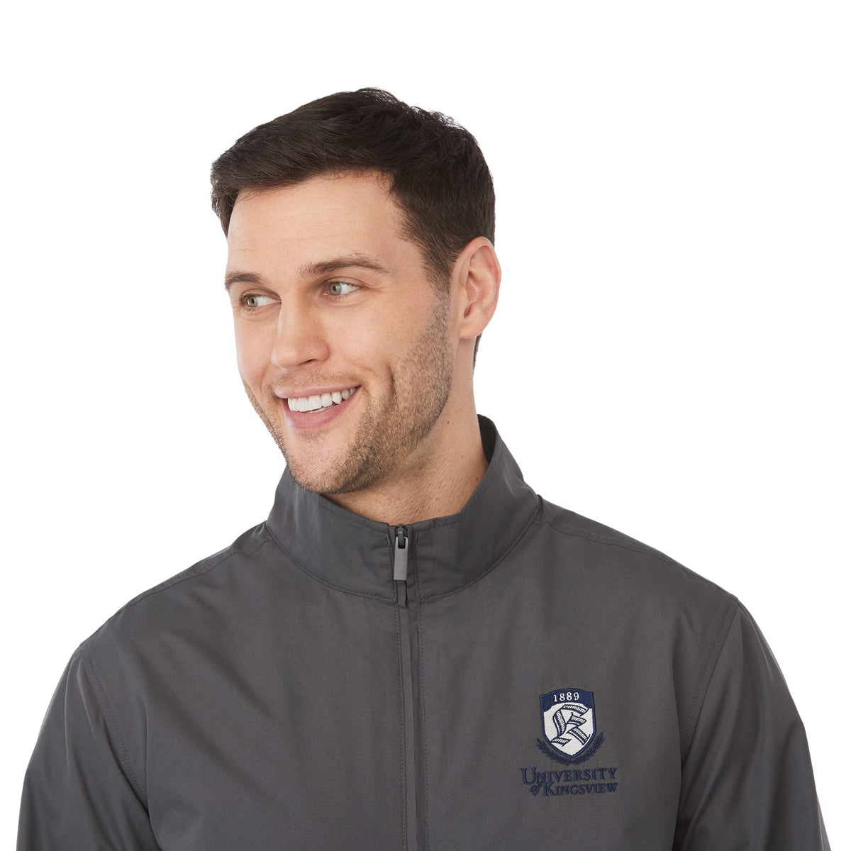 Foster Recycled Polyester Jacket for Men Transfer - Grey Storm - Detail On Model 2