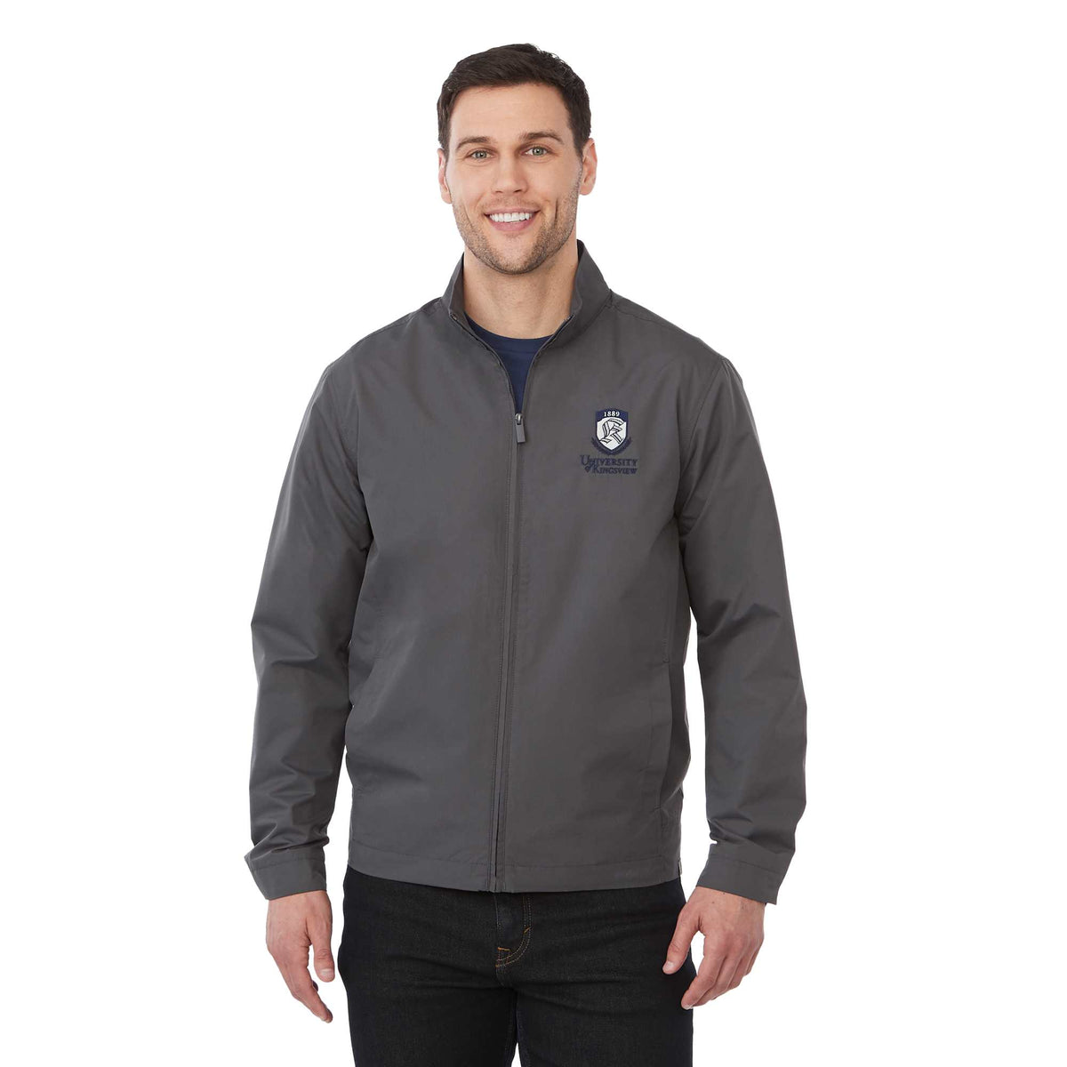 Foster Recycled Polyester Jacket for Men Transfer - Grey Storm - Front On Model