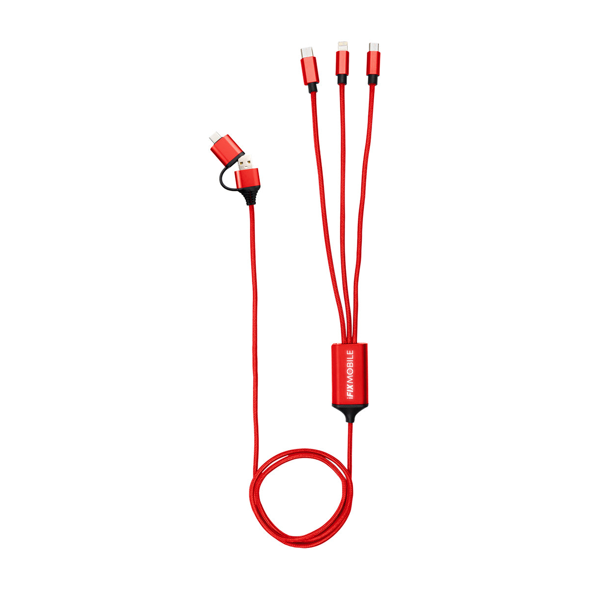 Four-Way Charging Cable, 3 Foot - Red - Laser