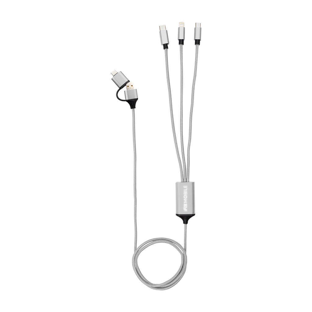 Four-Way Charging Cable, 3 Foot - Silver - Laser