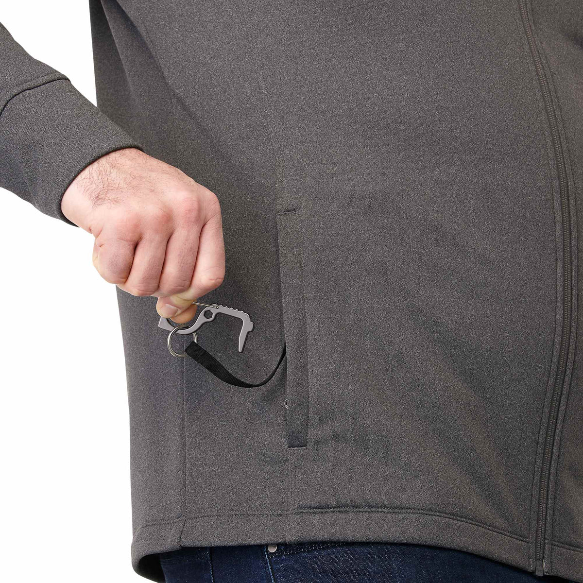 Frazier Eco Knit Jacket for Men Transfer - Heather Charcoal - On Model Detail