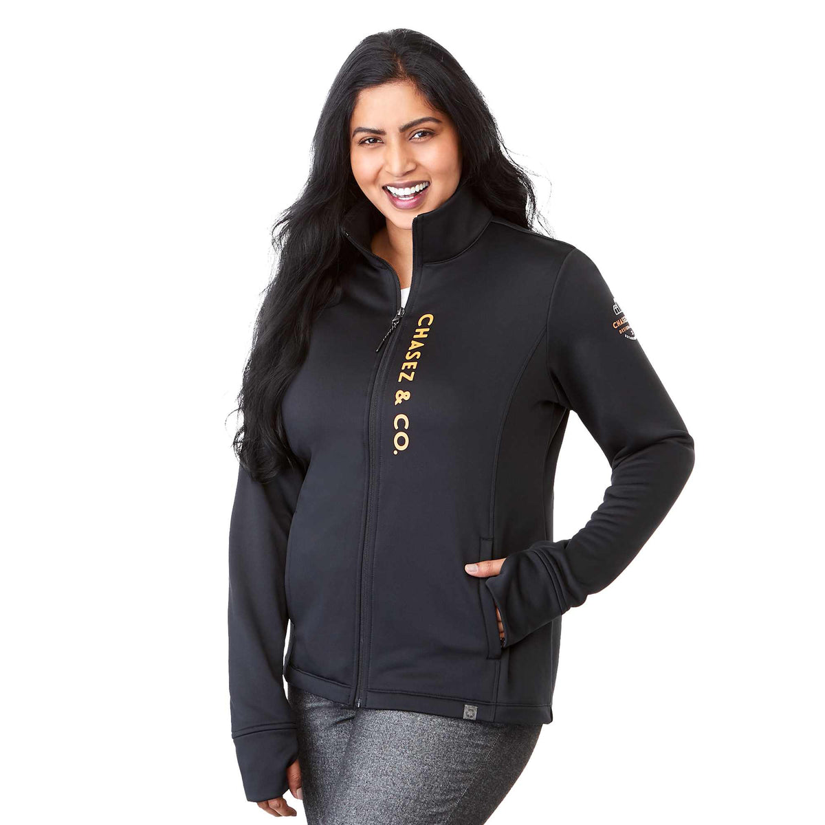 Frazier Eco Knit Jacket for Women Transfer - Black - Left Angle On Model 2