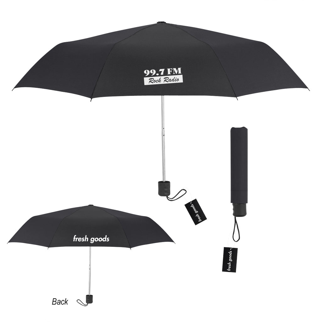 Fresh Goods Budget Telescopic Umbrella, 42 Inch Arc - Black - Silk Screen