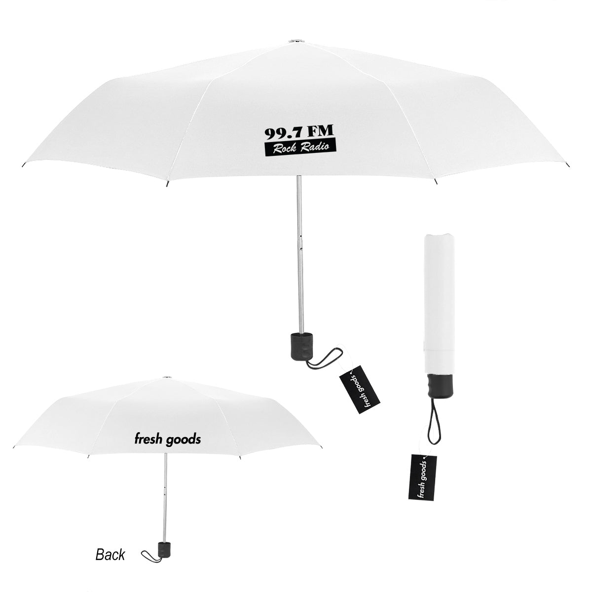 Fresh Goods Budget Telescopic Umbrella, 42 Inch Arc - White - Silk Screen