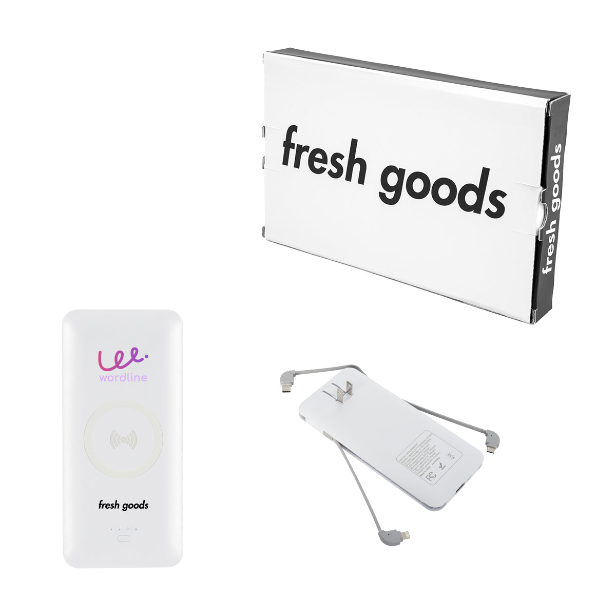 Fresh Goods Five-Way Wireless Power Bank - White - Full Color