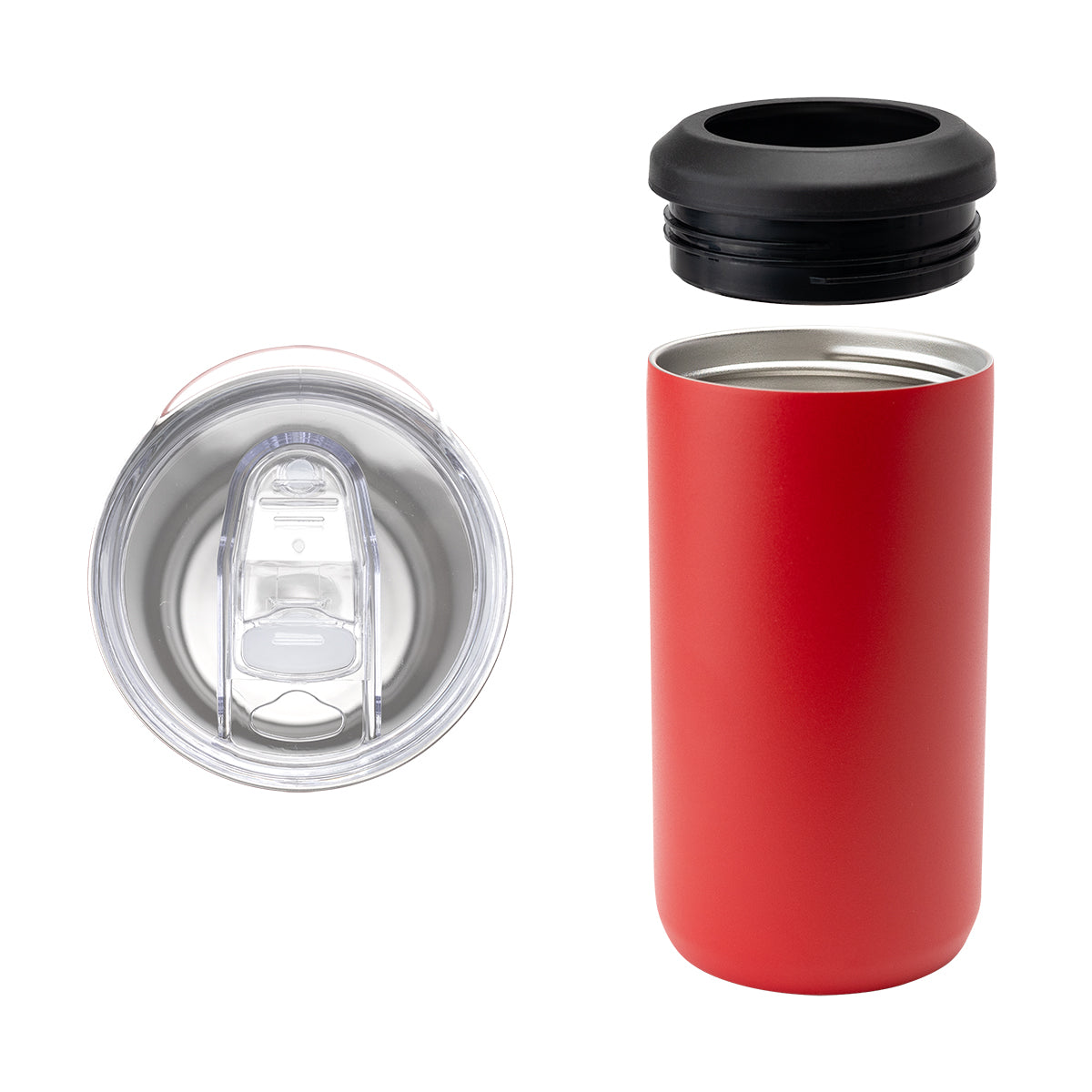 Full Color Double Walled Can Cooler, Four-Way, 12 oz - Red - Parts