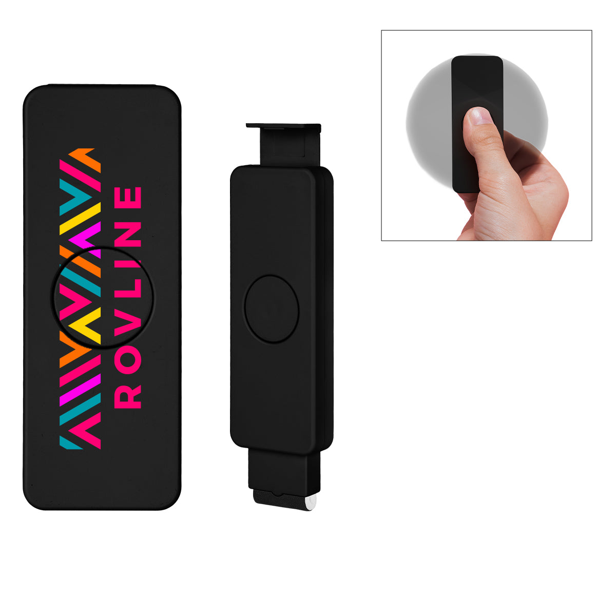 Fun Spinner Phone Stand and Screen Cleaner in One - Black - Full Color
