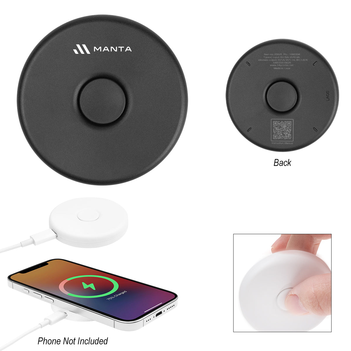 Fun Spinner Wireless Charger in Recycled ABS - rABS Fun Spinner Wireless Charger