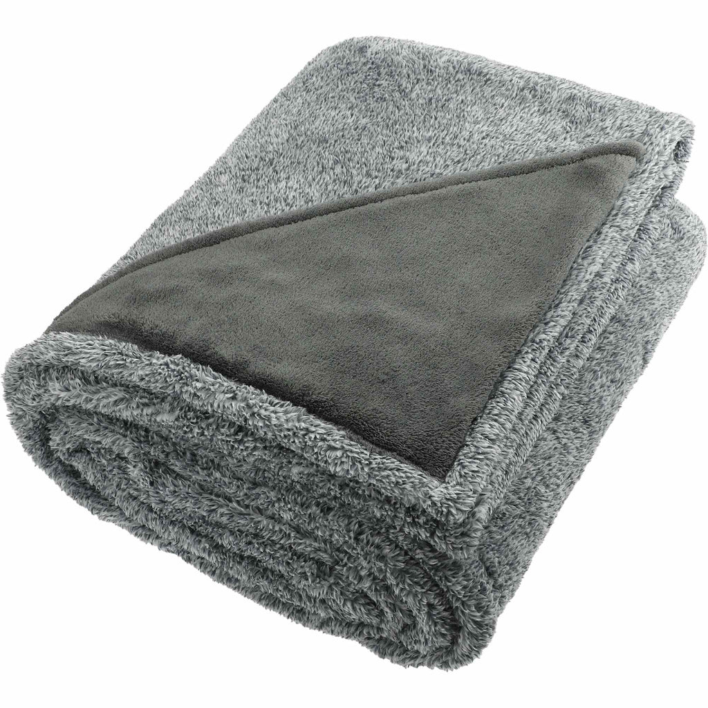 Fuzzy Heathered Fleece Blanket with Logo Patch Embroidery - Charcoal - Angled 2