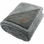 Fuzzy Heathered Fleece Blanket with Logo Patch Embroidery - Charcoal - Angled