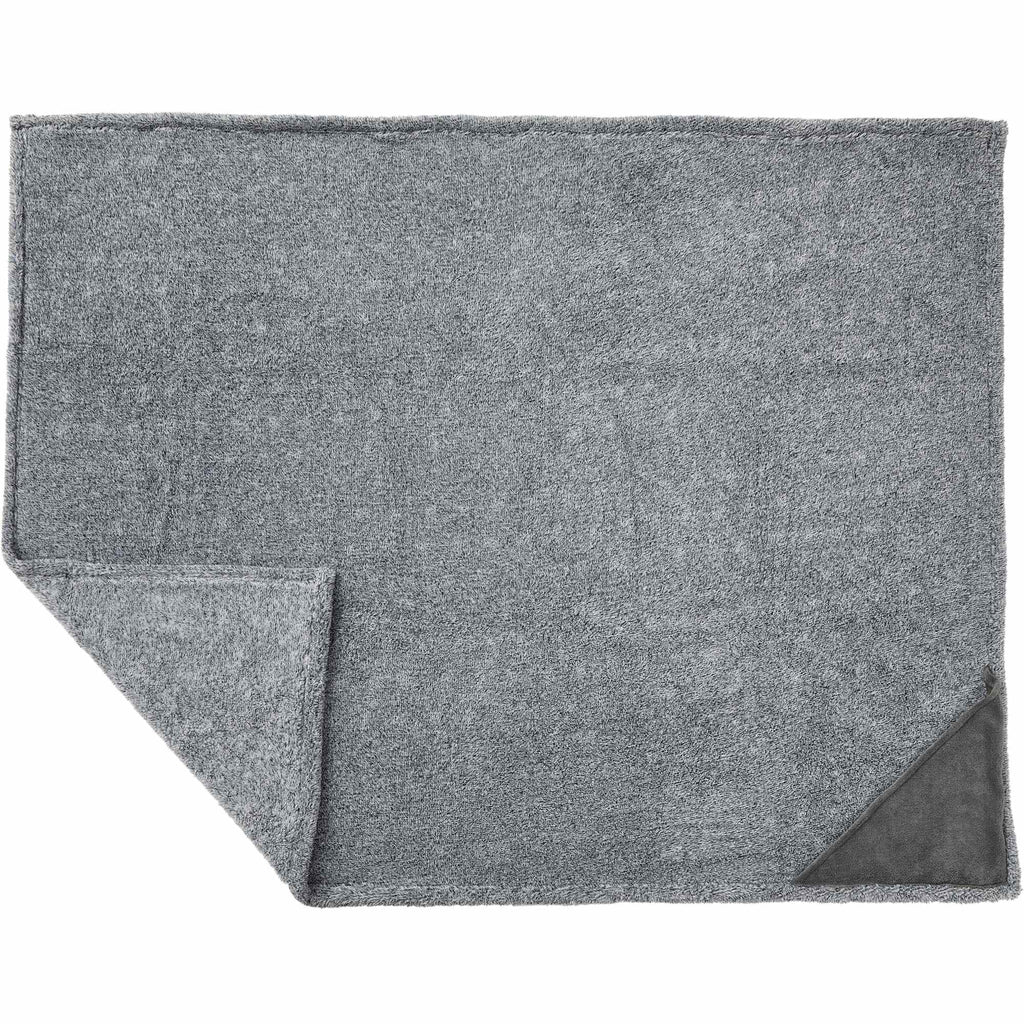 Fuzzy Heathered Fleece Blanket with Logo Patch Embroidery - Charcoal - Flat