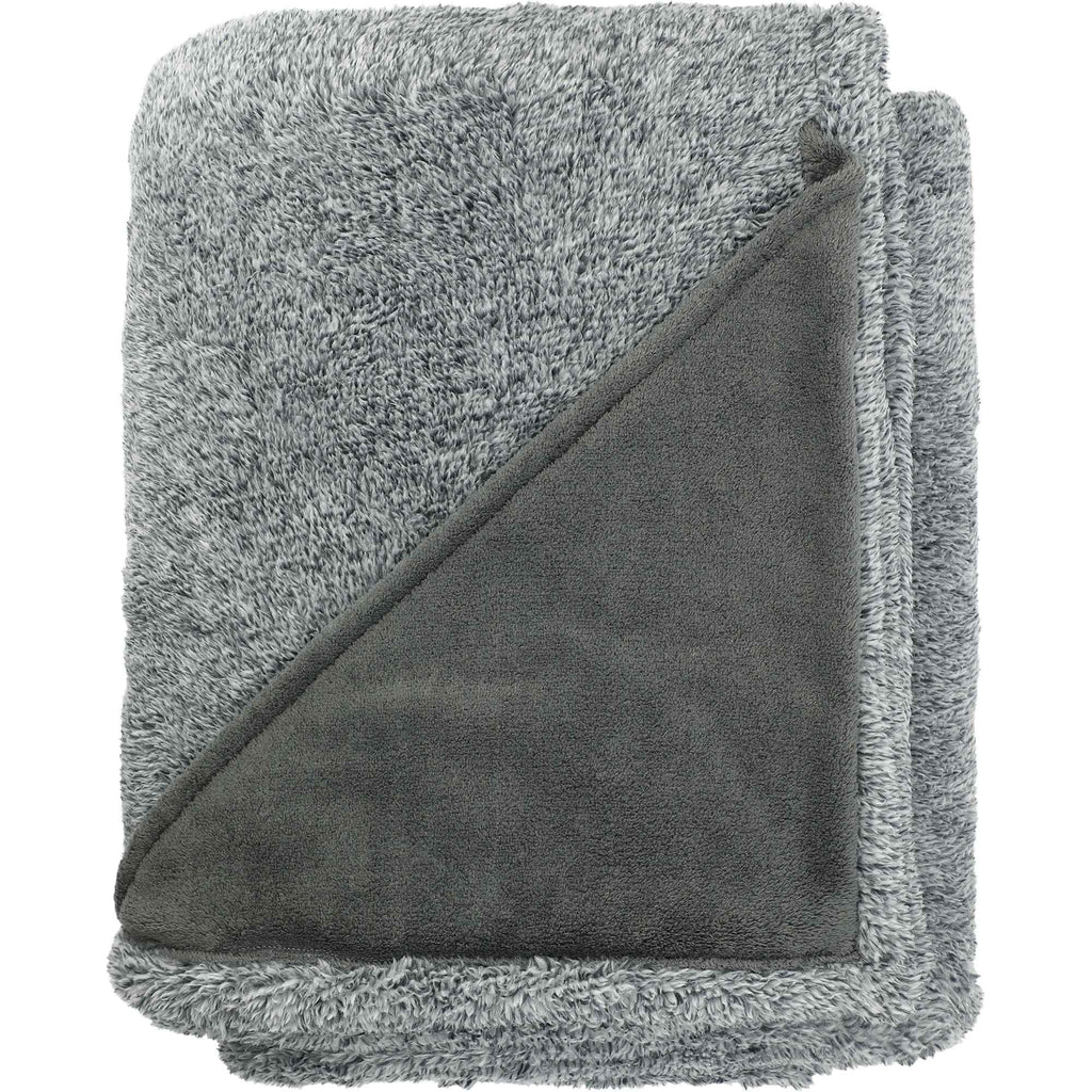 Fuzzy Heathered Fleece Blanket with Logo Patch Embroidery - Charcoal - Top 2