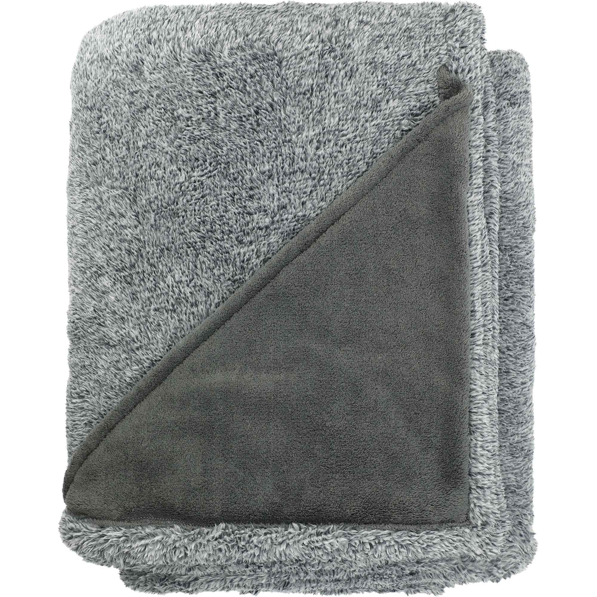 Fuzzy Heathered Fleece Blanket with Logo Patch Embroidery - Charcoal - Top 2