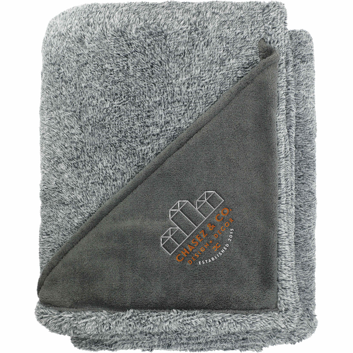 Fuzzy Heathered Fleece Blanket with Logo Patch Embroidery - Charcoal - Top