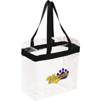 Game Day Clear Tote with Sporty Webbing Trim Transfer - Black - Front