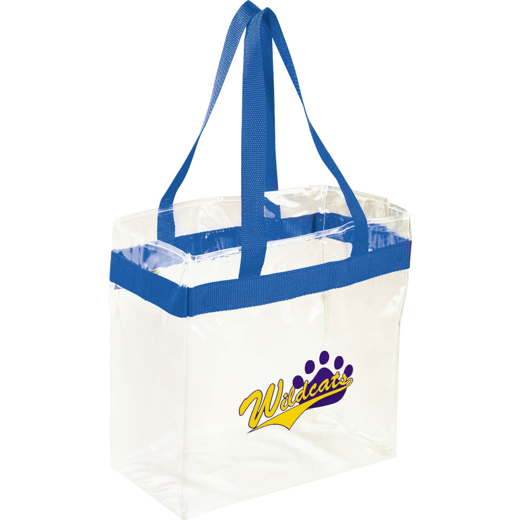 Game Day Clear Tote with Sporty Webbing Trim Transfer - Royal - Front