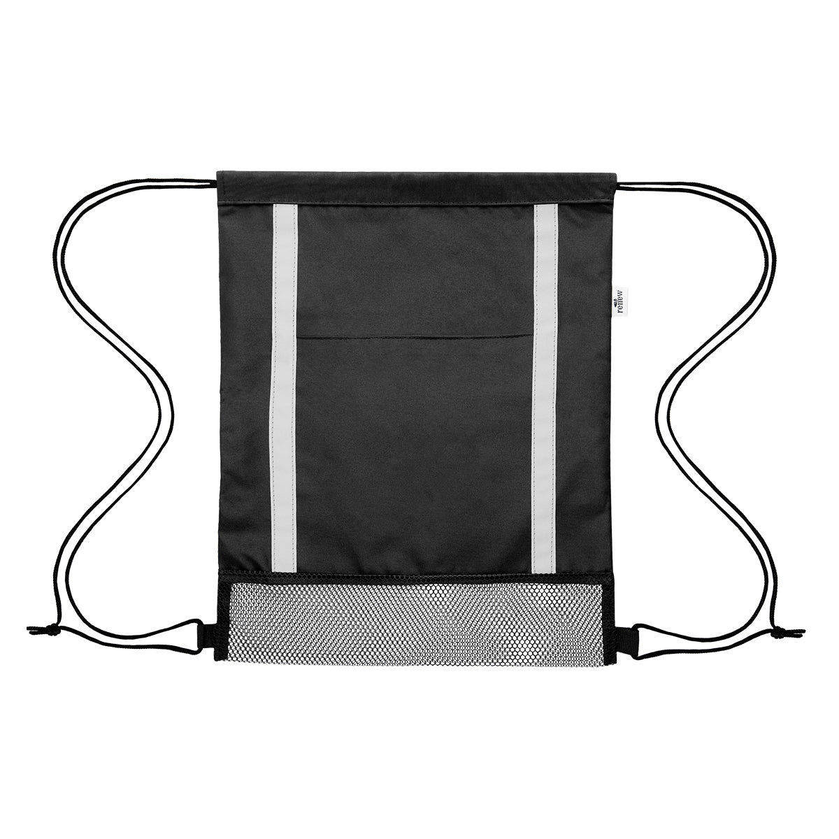 Game Time Reflective Drawstring Bag in Recycled PET - Black - Front