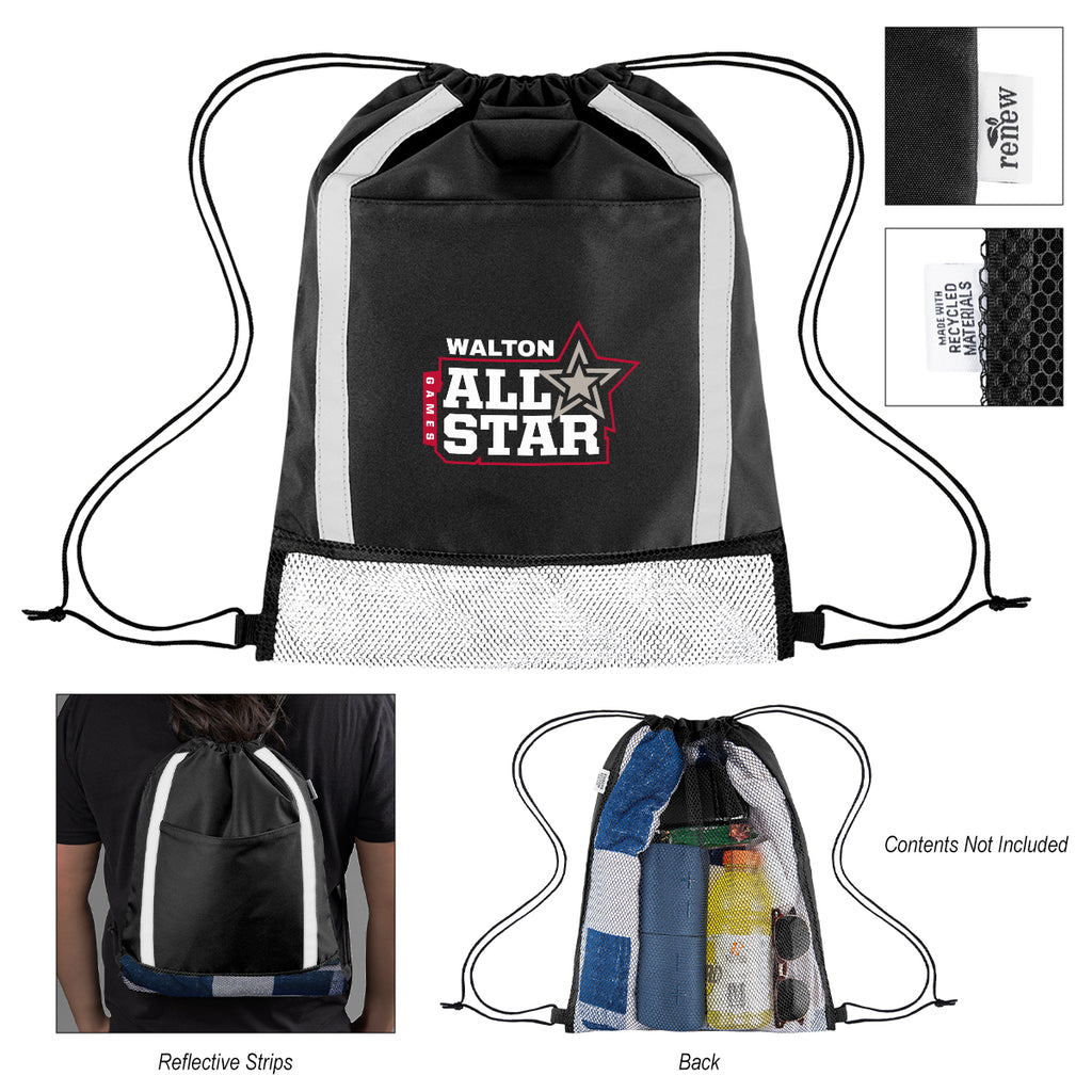 Game Time Reflective Drawstring Bag in Recycled PET - Game Time rPET Reflective Drawstring Bag