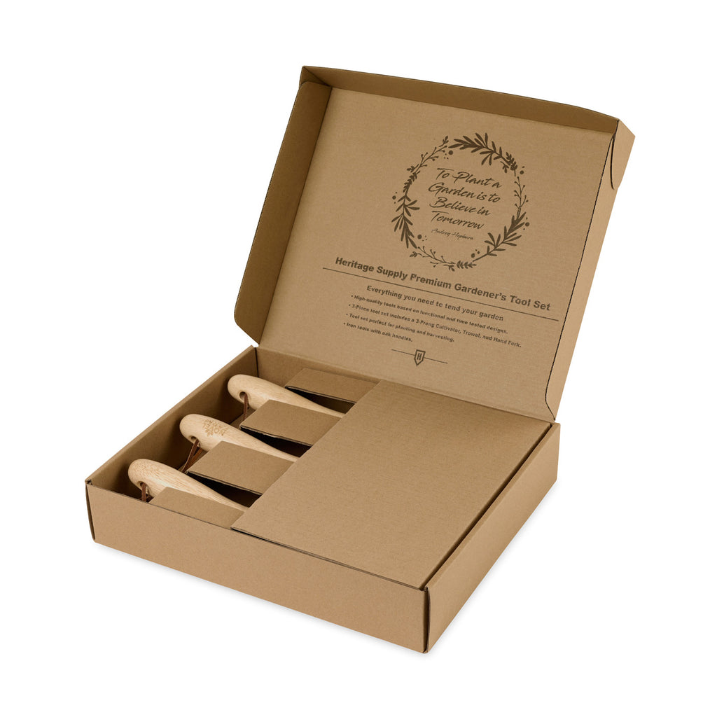 Garden Tool Trio in Iron and Oak with Gift Box Laser Engraving - Wood - View 2