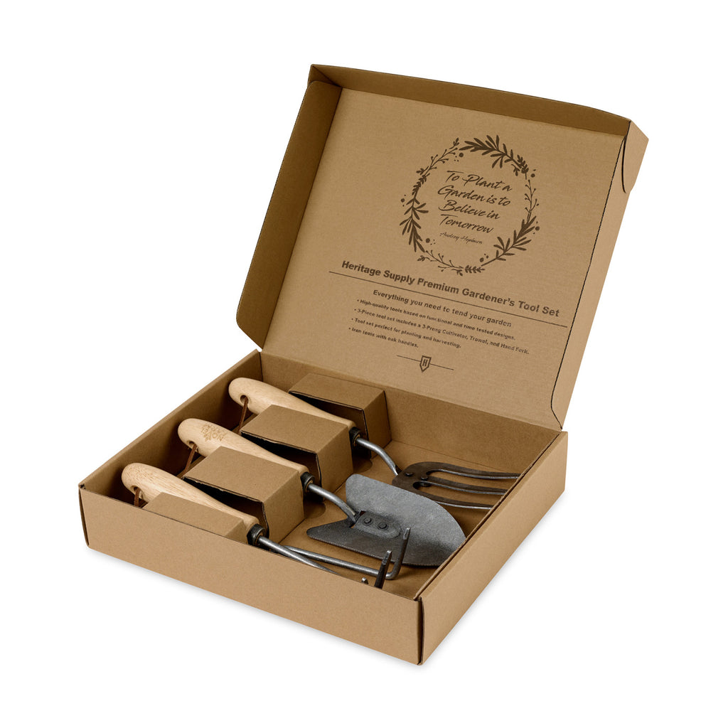 Garden Tool Trio in Iron and Oak with Gift Box Laser Engraving - Wood - View 3