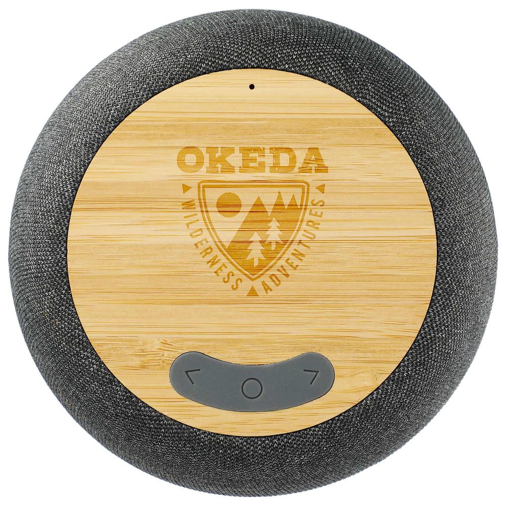 Garm Wireless Charging Speaker with Bamboo Top Laser Engraving - Gray - Front