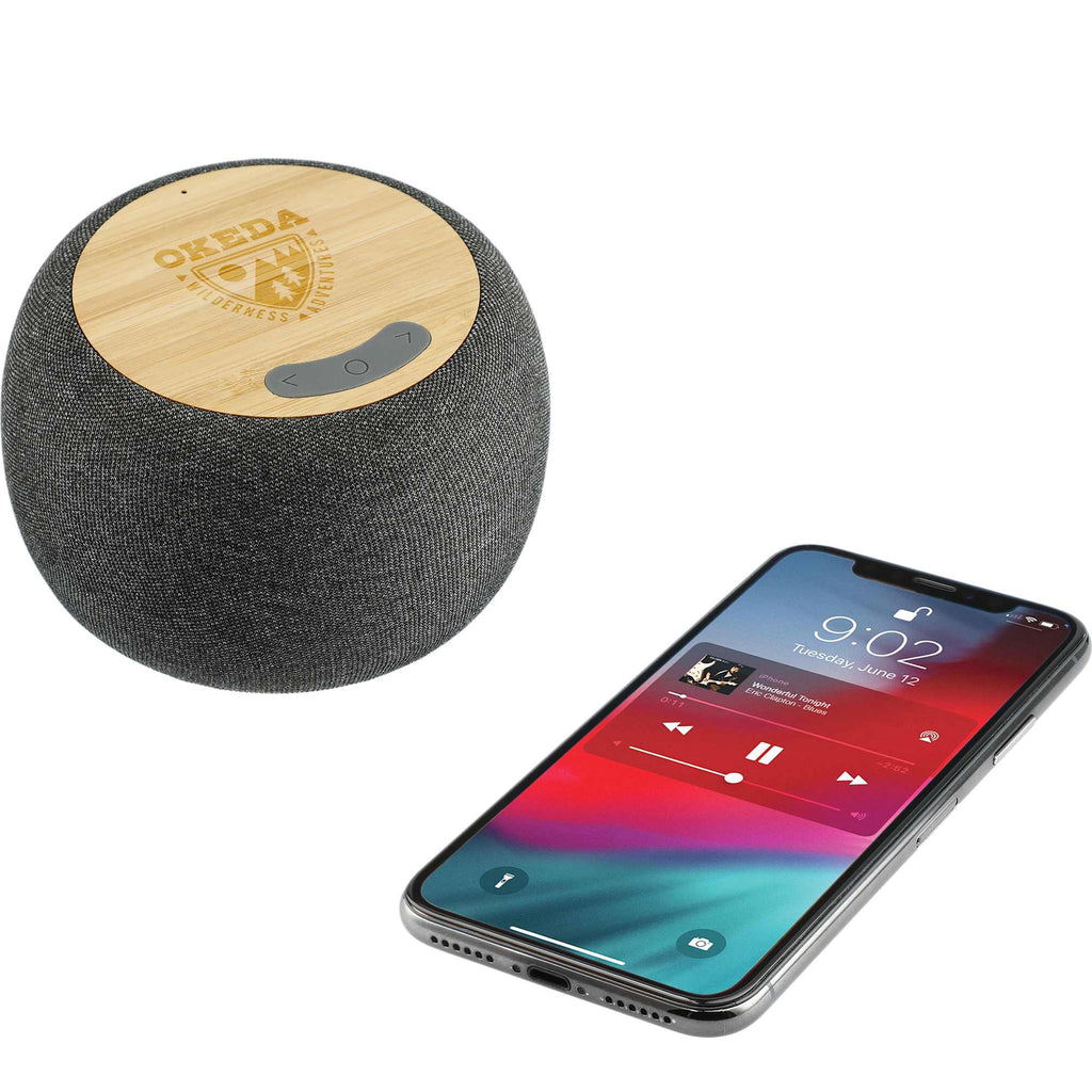 Garm Wireless Charging Speaker with Bamboo Top Laser Engraving - Gray - Right Angle 2