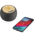 Garm Wireless Charging Speaker with Bamboo Top Laser Engraving - Gray - Right Angle 2