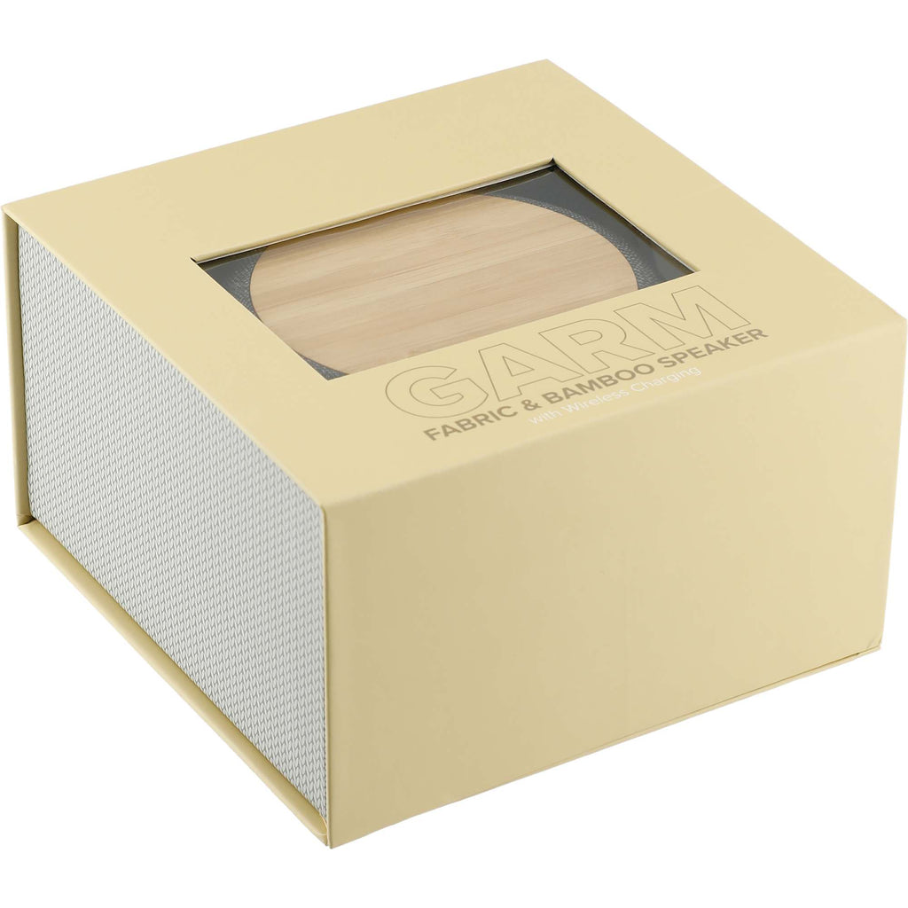 Garm Wireless Charging Speaker with Bamboo Top Laser Engraving - Gray - Right Angle 3