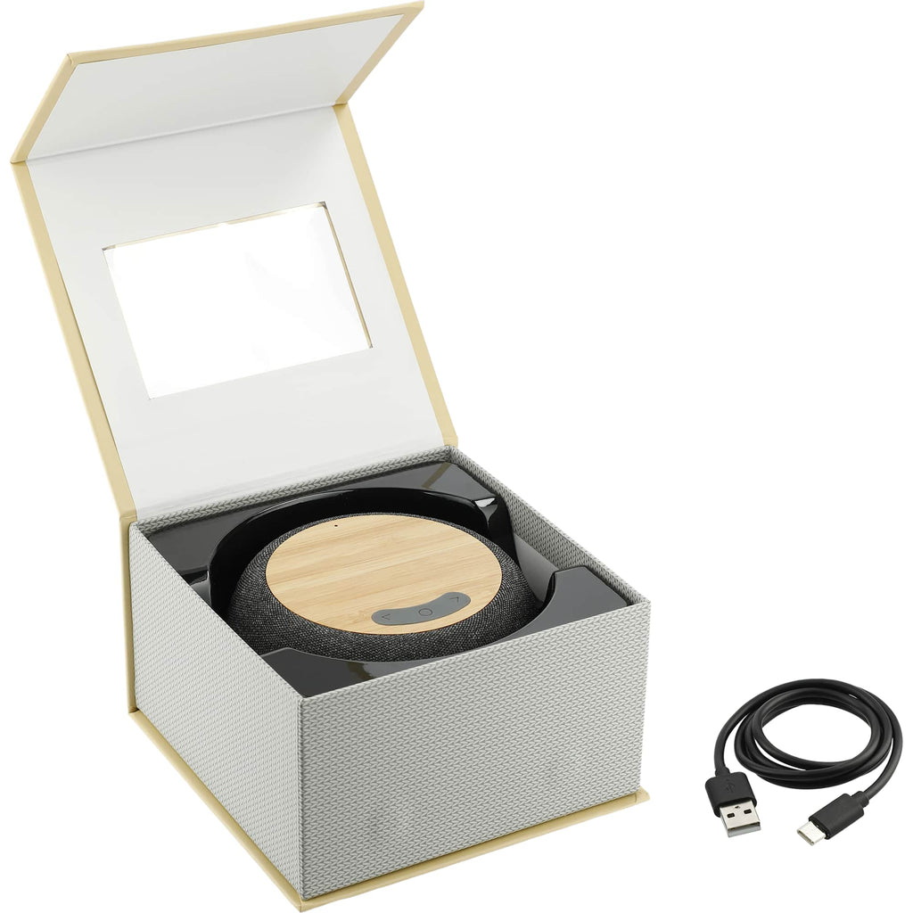 Garm Wireless Charging Speaker with Bamboo Top Laser Engraving - Gray - Right Angle 5