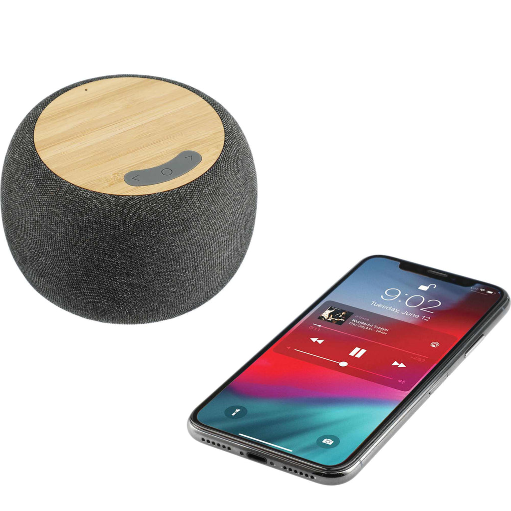 Garm Wireless Charging Speaker with Bamboo Top Laser Engraving - Gray - Right Angle 7