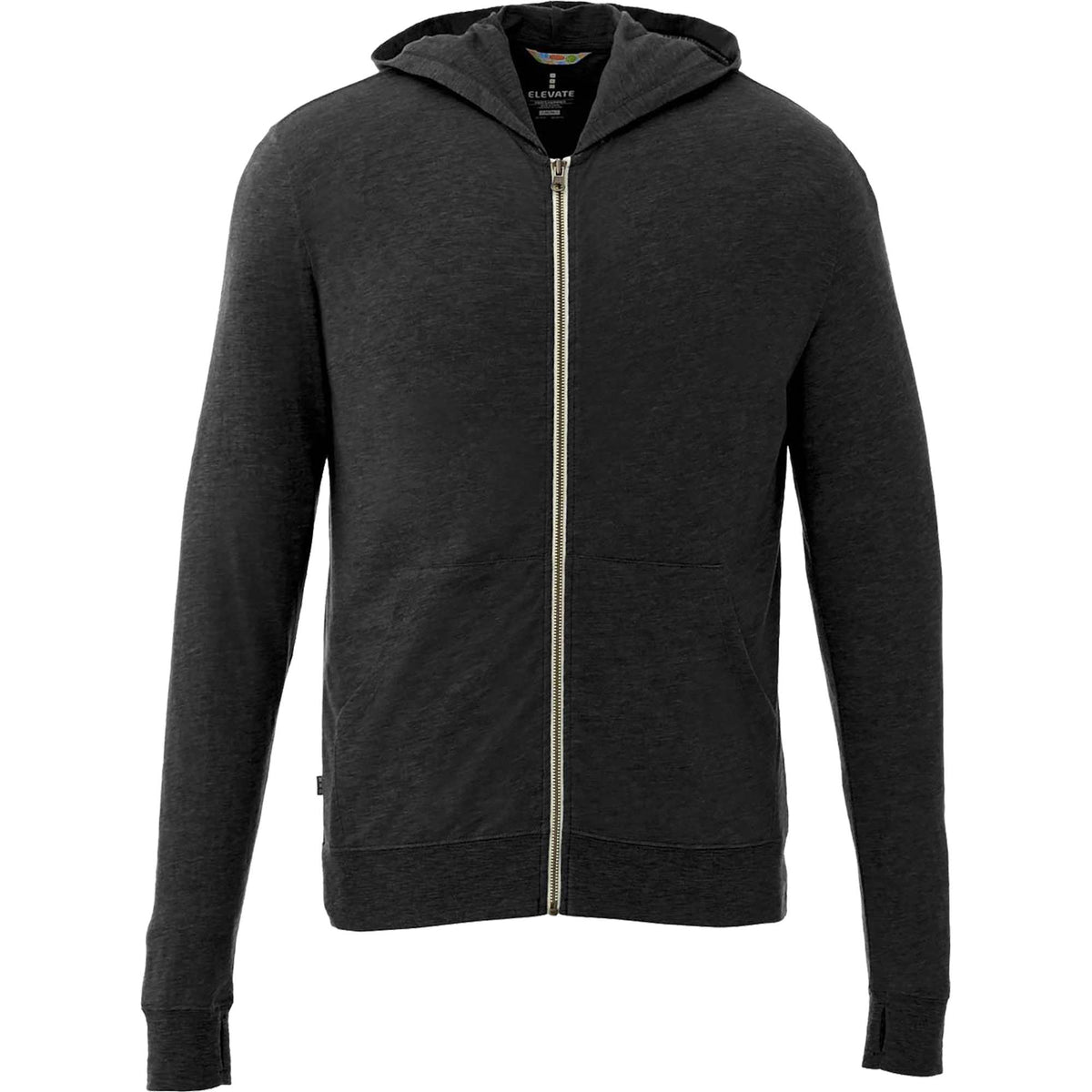 Garner Lightweight Knit Zip Hoodie with Thumb Holes for Men Transfer - Black - Front