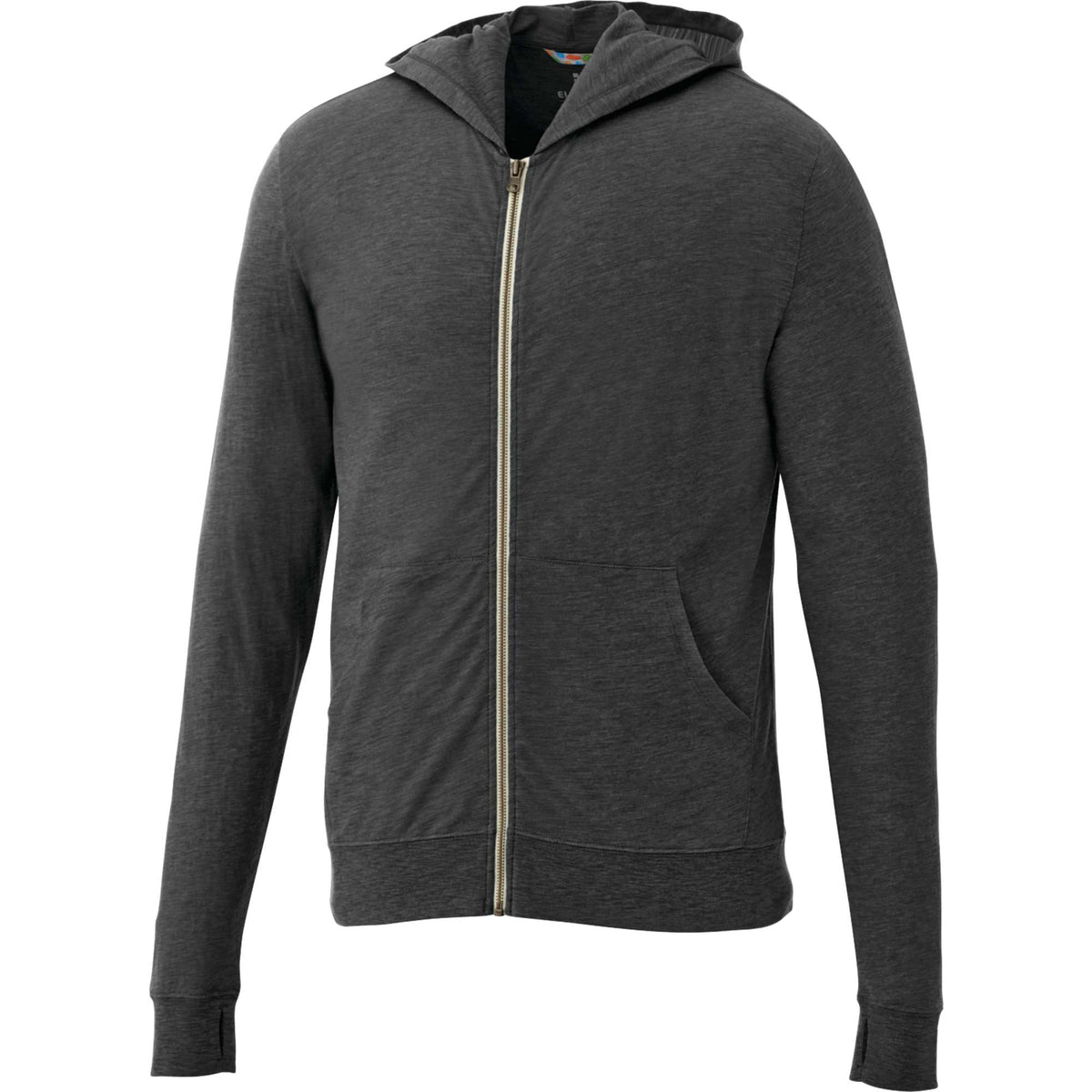 Garner Lightweight Knit Zip Hoodie with Thumb Holes for Men Transfer - Heather Dark Charcoal - Front Flat