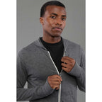 Garner Lightweight Knit Zip Hoodie with Thumb Holes for Men Transfer - Heather Dark Charcoal - Front On Model 2