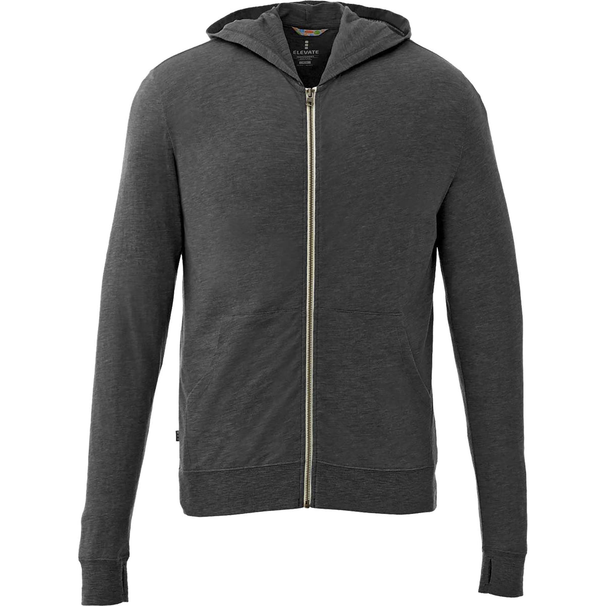 Garner Lightweight Knit Zip Hoodie with Thumb Holes for Men Transfer - Heather Dark Charcoal - Front