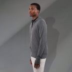 Garner Lightweight Knit Zip Hoodie with Thumb Holes for Men Transfer - Heather Dark Charcoal - Left Side On Model