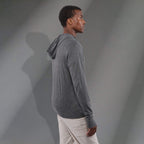 Garner Lightweight Knit Zip Hoodie with Thumb Holes for Men Transfer - Heather Dark Charcoal - Right Side On Model