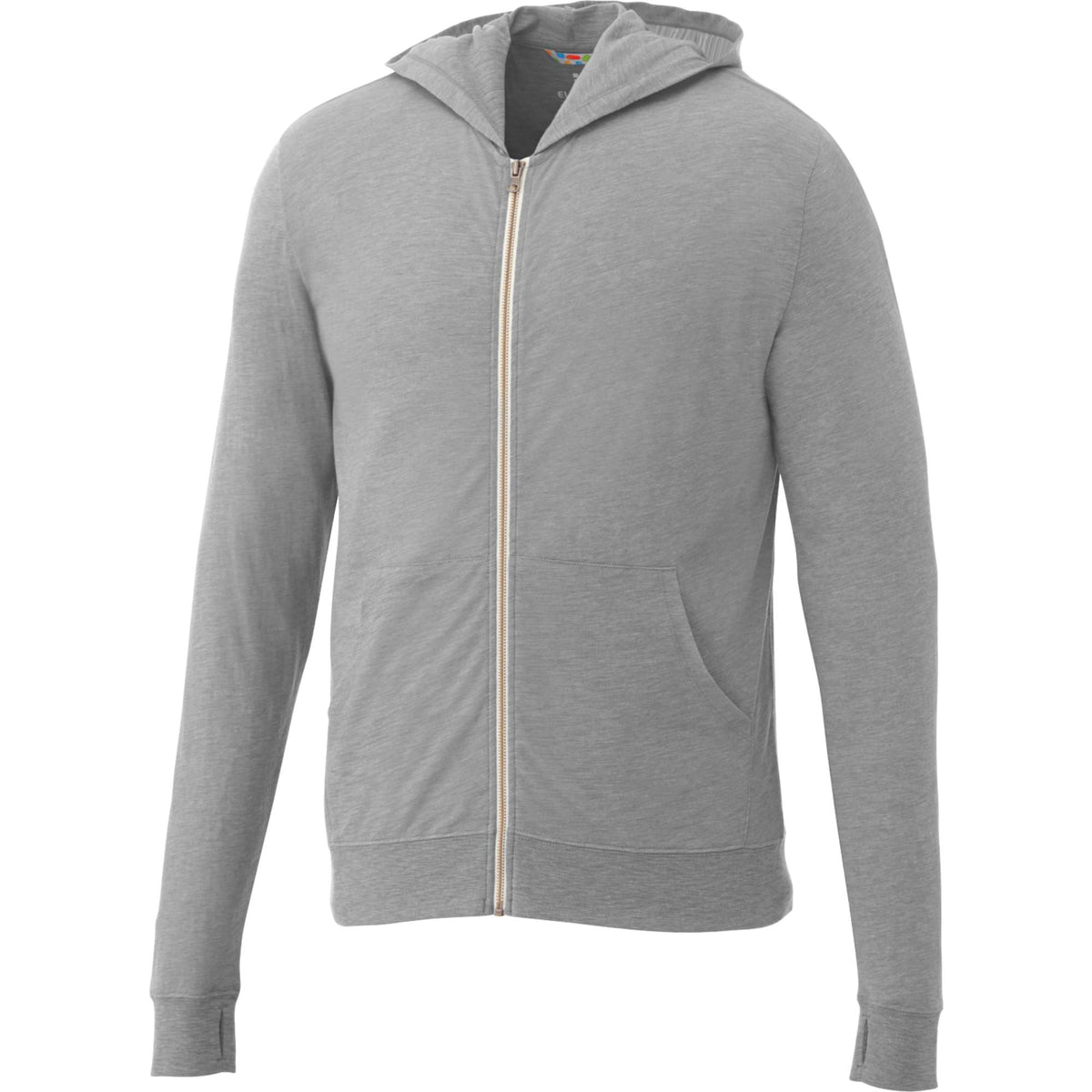 Garner Lightweight Knit Zip Hoodie with Thumb Holes for Men Transfer - Heather Grey - Front Flat