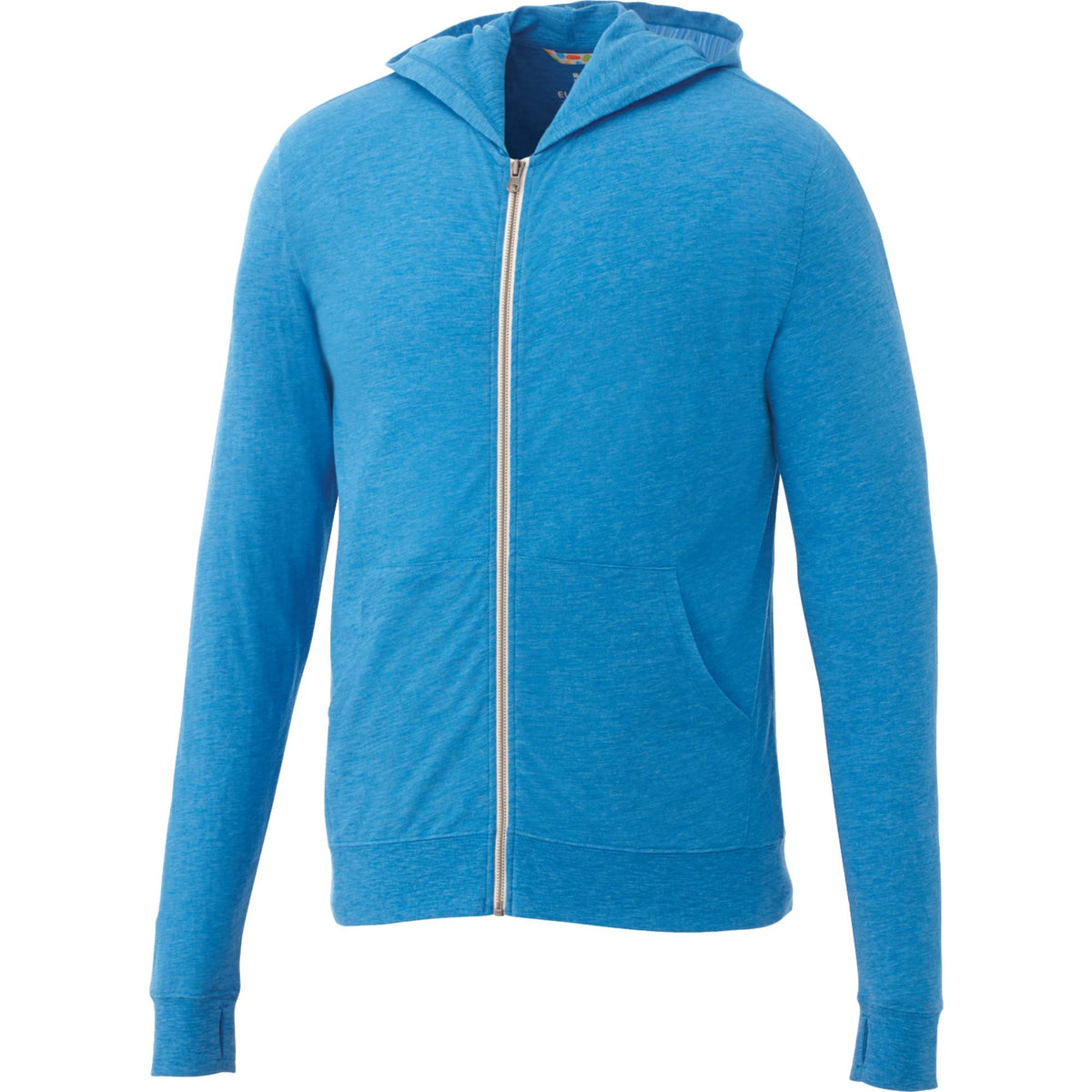 Garner Lightweight Knit Zip Hoodie with Thumb Holes for Men Transfer - Olympic Blue Heather - Front Flat