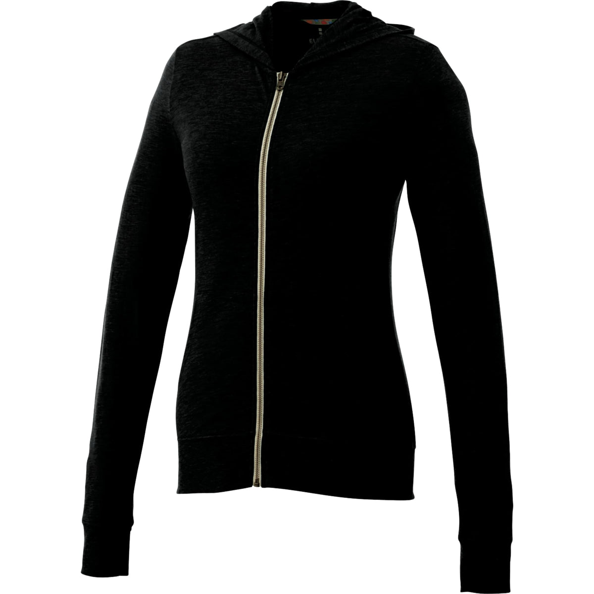 Garner Lightweight Knit Zip Hoodie with Thumb Holes for Women Transfer - Black - Front Flat
