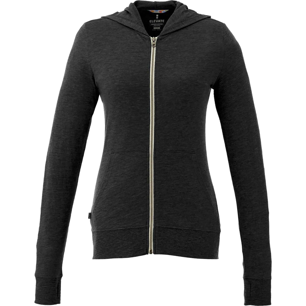 Garner Lightweight Knit Zip Hoodie with Thumb Holes for Women Transfer - Black - Front