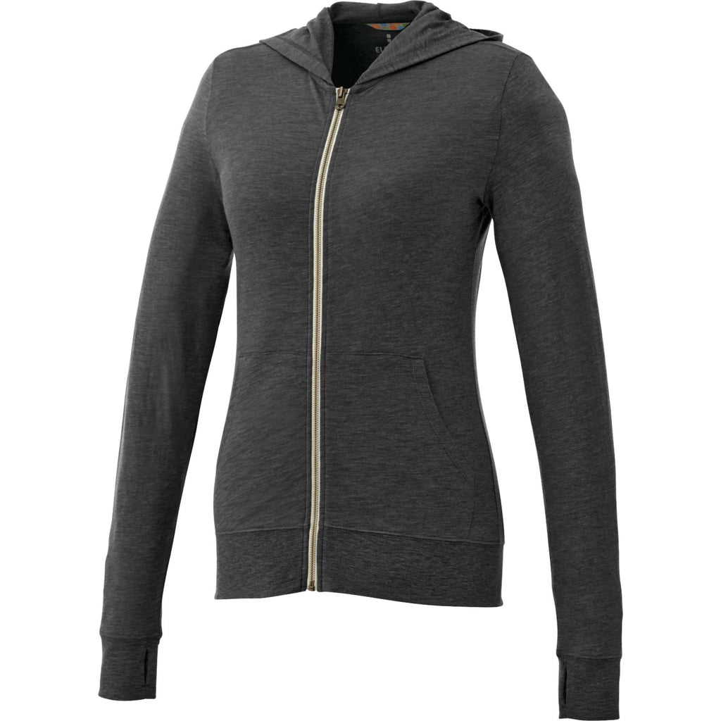 Garner Lightweight Knit Zip Hoodie with Thumb Holes for Women Transfer - Heather Dark Charcoal - Front Flat