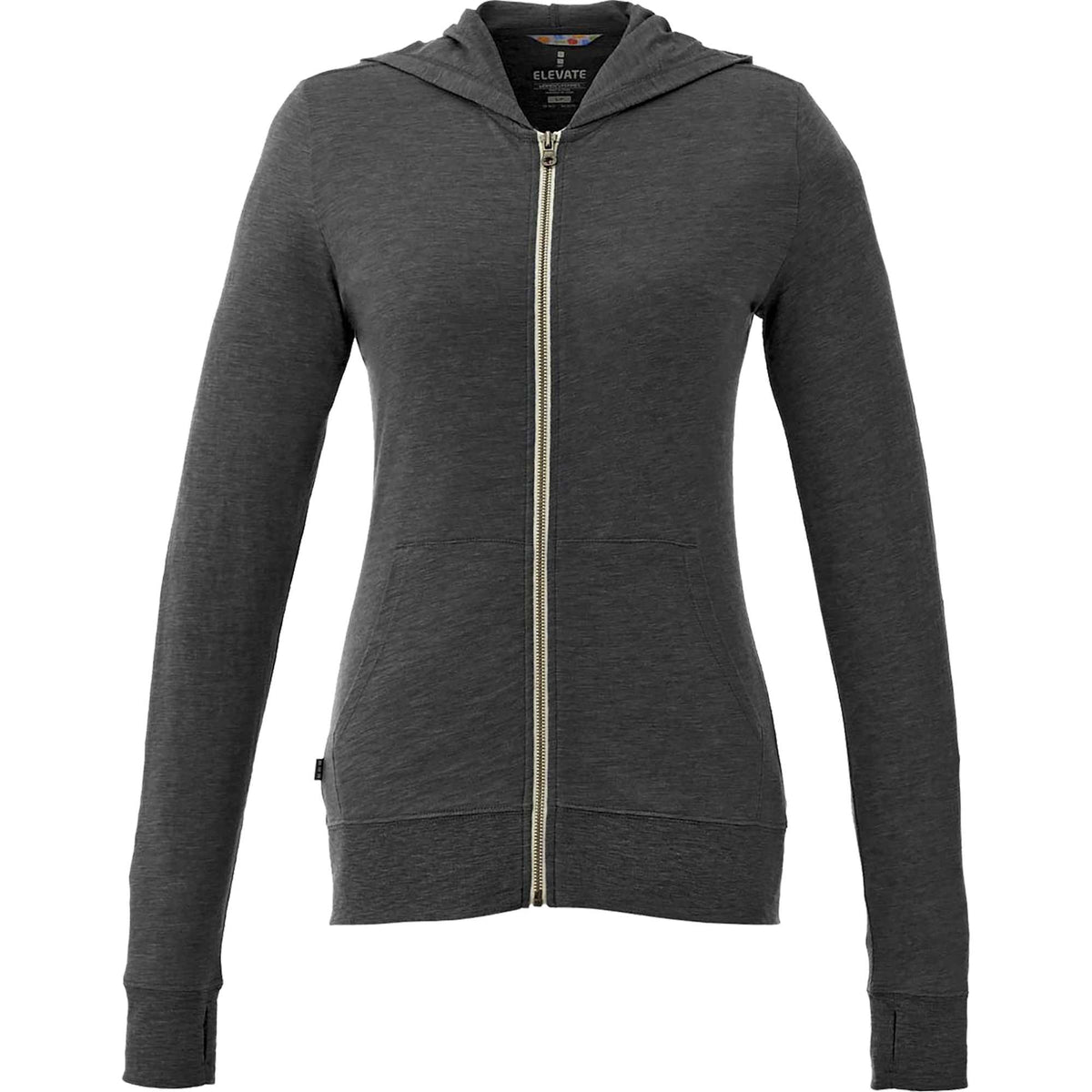 Garner Lightweight Knit Zip Hoodie with Thumb Holes for Women Transfer - Heather Dark Charcoal - Front