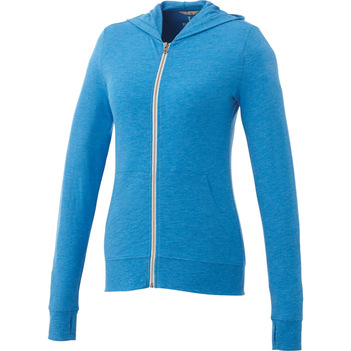 Garner Lightweight Knit Zip Hoodie with Thumb Holes for Women Transfer - Olympic Blue Heather - Front Flat
