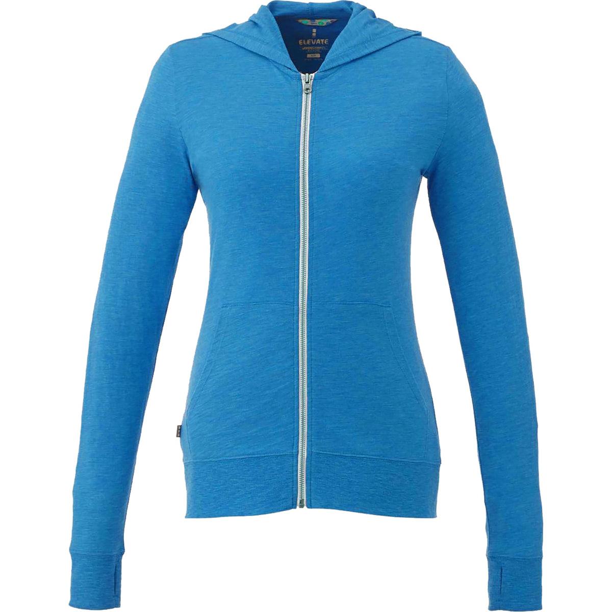 Garner Lightweight Knit Zip Hoodie with Thumb Holes for Women Transfer - Olympic Blue Heather - Front